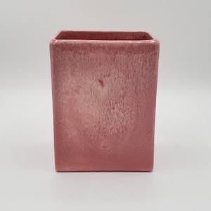 Rose Drip Glaze Mid Century Modern Retangular Vase with Concave Ovals