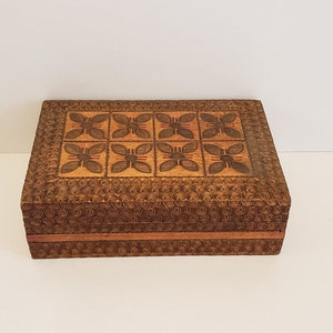 Hand Carved Vintage Trinket Box made in Poland Butterfly Design