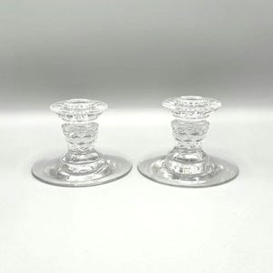 Elegant Fostoria American Clear Low Candlestick Holders - Set of Two