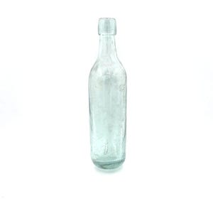 1800s Blue Green / Aqua Torpedo Bottle /Rounded Bottom Bottle / Carbonated Water Bottle / Ginger Ale Bottle with Applied Top