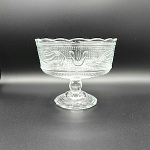 Beautiful Pressed Glass Pedestal / Centerpiece Bowl made by E O Brody