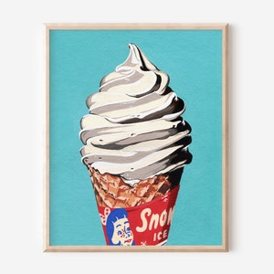 Ice Cream Cone Art Print, Retro Art, Unframed Art Print, Wall Art