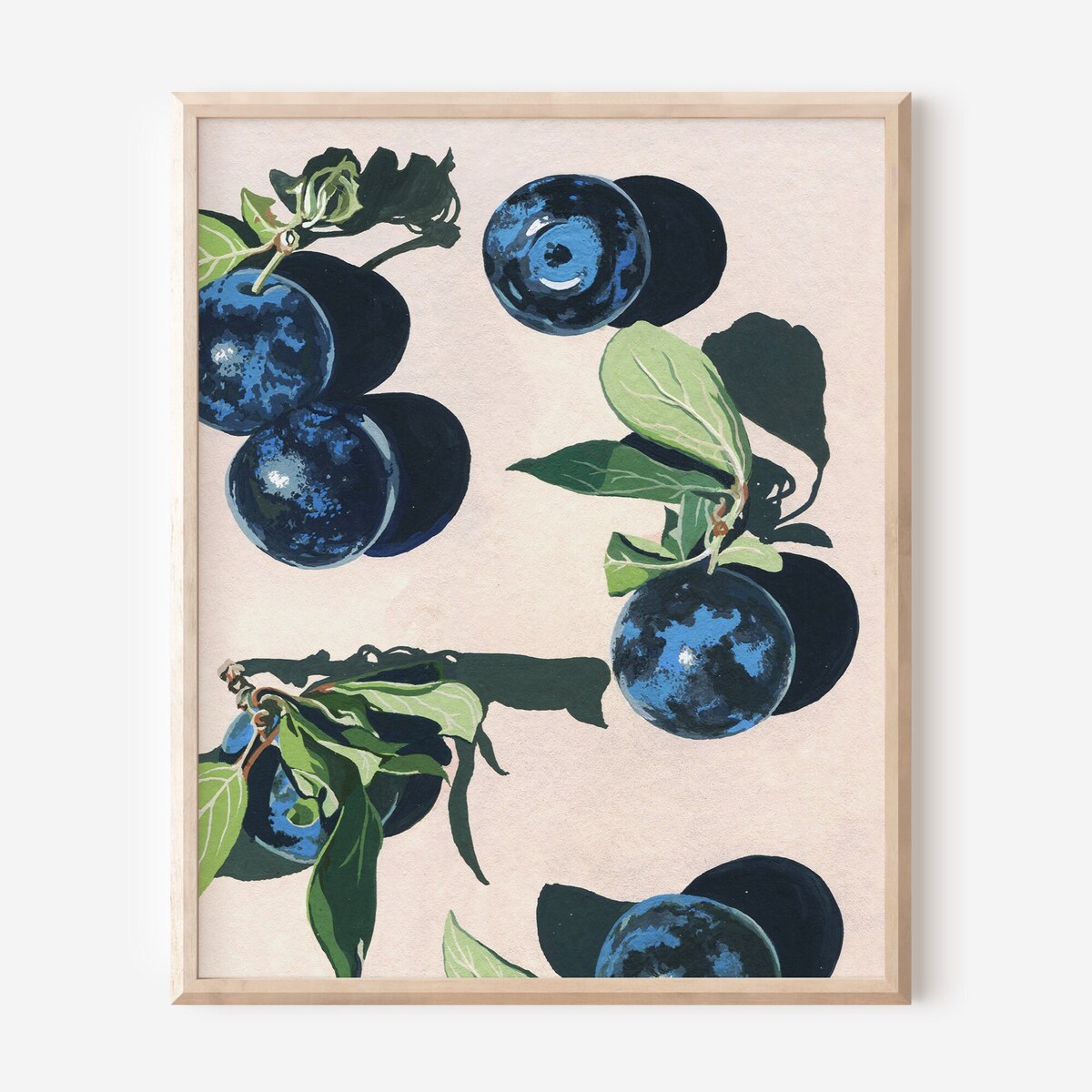 Blueberries Painting Art Print: Minimalist Kitchen Wall Art