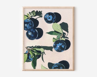 Blueberries Painting Art Print, Abstract Fruit Art, Minimal Food Art, Modern Fruit Illustration, Unframed Print, Kitchen Wall Art