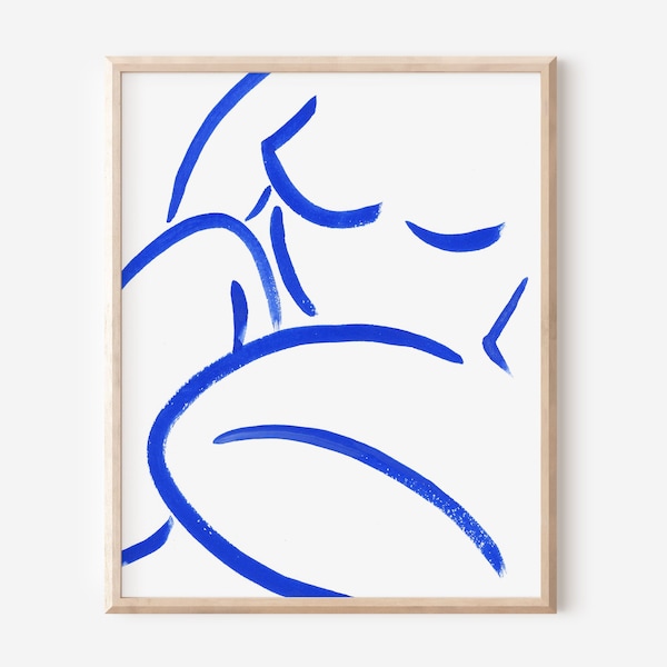 Blue Abstract Nude Print, Curvy Woman Line Art, Body Outline Print, Feminist Home Decor, Unframed Print, Minimalist Art
