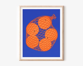 Oranges Painting Art Print, Abstract Fruit Art, Colorful Food Art, Kitchen Wall Art, Fruit Illustration, Minimal Kitchen Art, Unframed Print