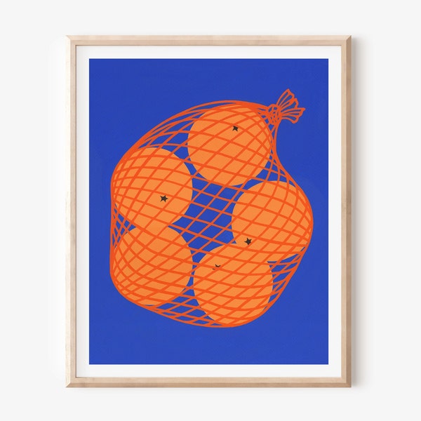 Oranges Painting Art Print, Abstract Fruit Art, Colorful Food Art, Kitchen Wall Art, Fruit Illustration, Minimal Kitchen Art, Unframed Print