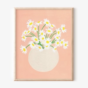 Impresión de margaritas rosas, arte floral minimalista, impresión sin marco, decoración de pared bohemia rosa.