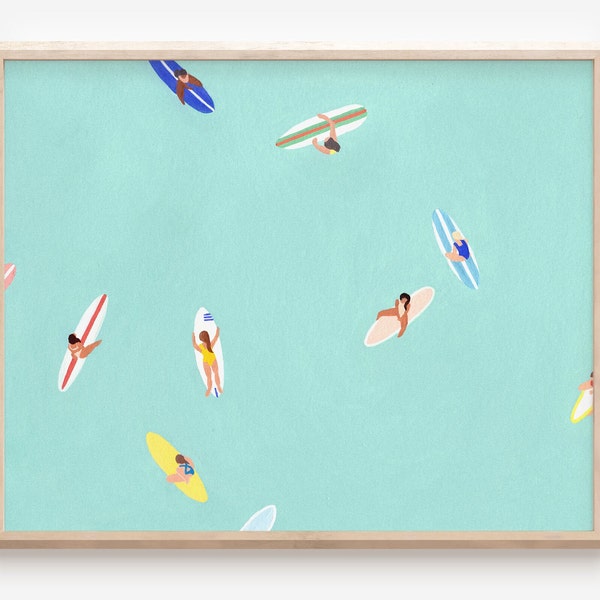 Abstract Mini Surfers Art Print, Ocean Beach Print, Unframed Print, Minimal Wall Decor