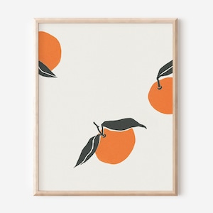 Abstract Oranges Fruit Art, Minimalist Kitchen Art, Modern Fruit Print, Happy Food Art, Unframed Print, Cute Kitchen Wall Art