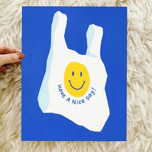 Thank You Shopping Bag Art Print, Have A Nice Day Plastic Bag, Unframed Print, Minimal Wall Decor Bild 2