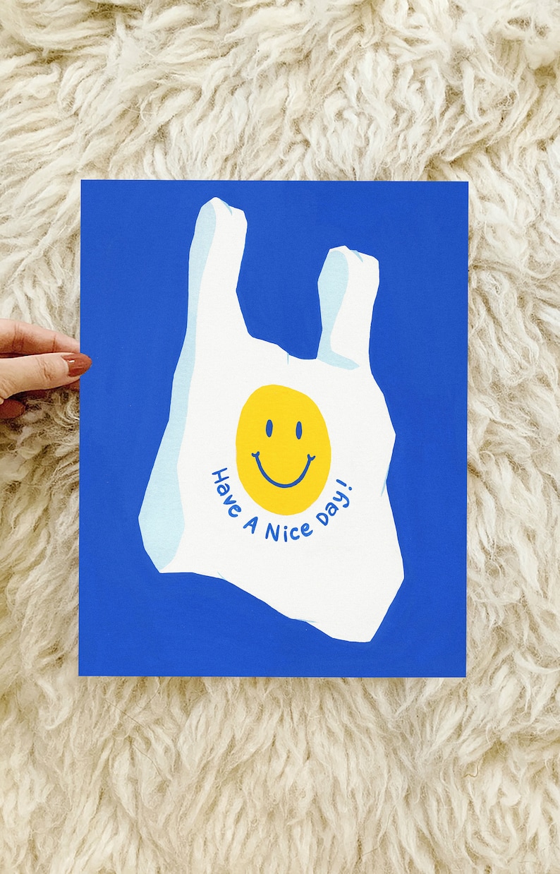 Thank You Shopping Bag Art Print, Have A Nice Day Plastic Bag, Unframed Print, Minimal Wall Decor Bild 2