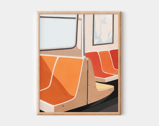 NYC Subway Art Print: Manhattan Travel Poster, Orange Subway Seats