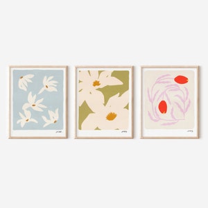 Set of 3 Abstract Floral Prints, Colorful Flower Market Prints, Botanical Wall Art Set, Boho Floral Prints, Nursery Prints, Unframed Prints