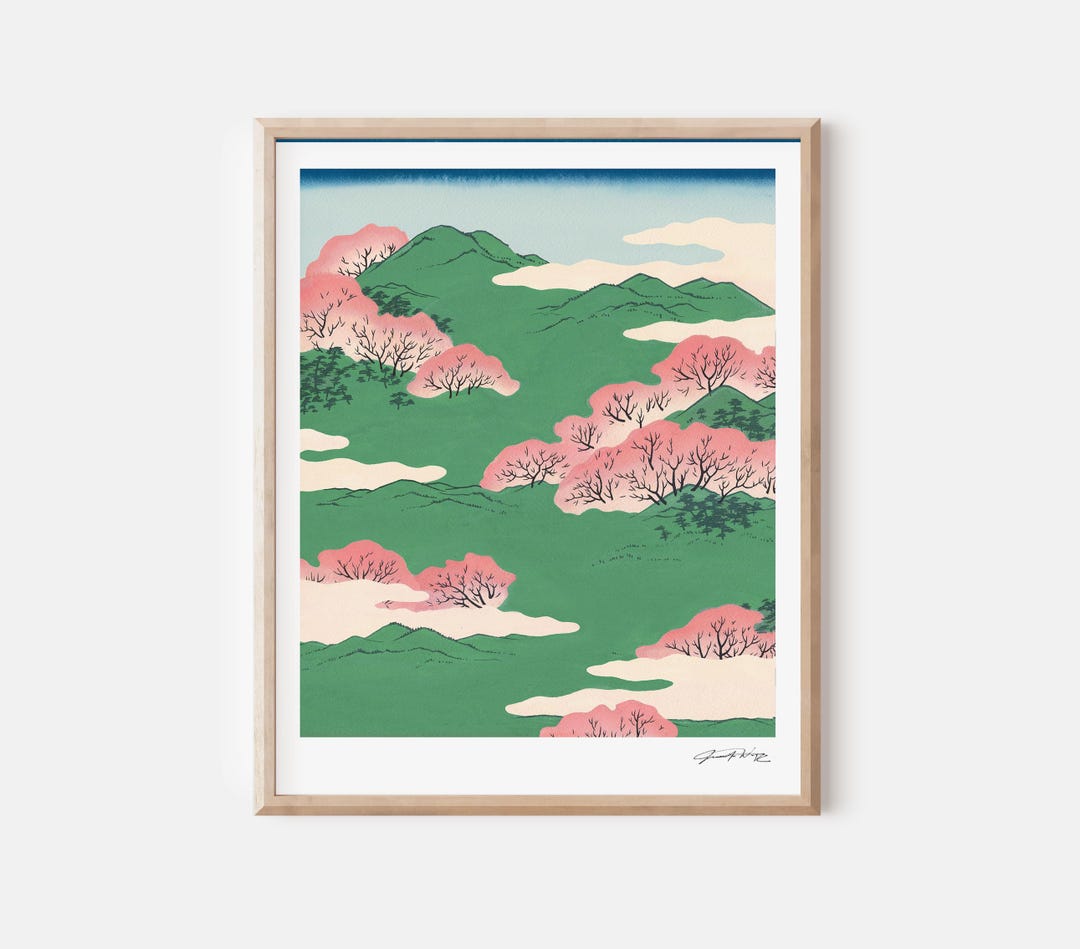 Japanese Cherry Blossom Landscape Print: Vintage Asian Wall Art - Etsy