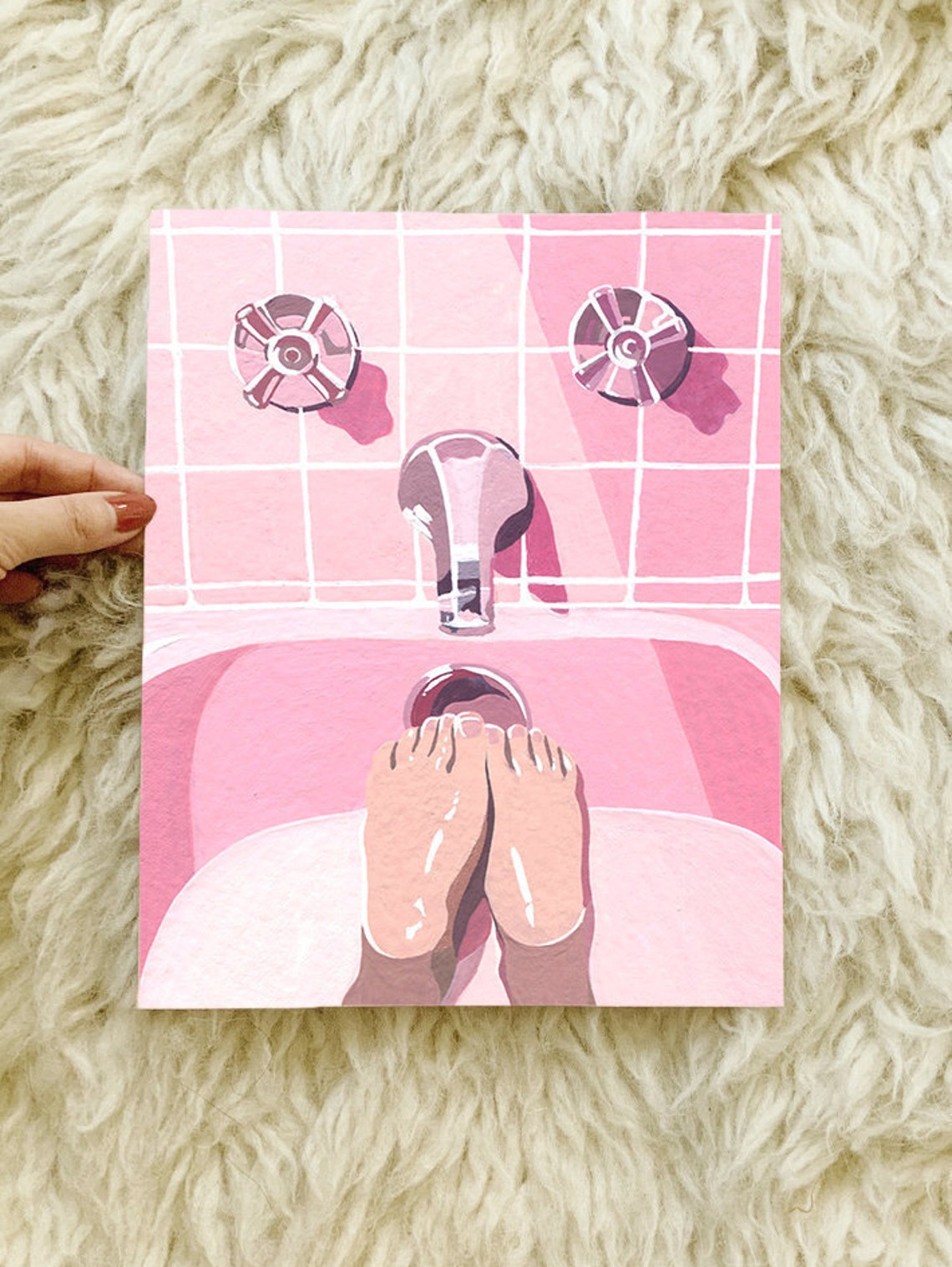 Pink Bathtub Painting Art Print Self Care Art Unframed Etsy