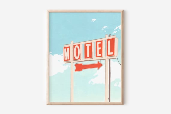 Vintage Motel Sign Art Print: Retro Americana Wall Decor