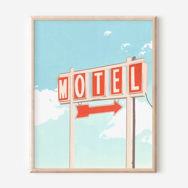 Vintage Motel Sign Art Print, Retro Travel Americana Poster, Unframed Print, Mid Century Modern Wall Decor