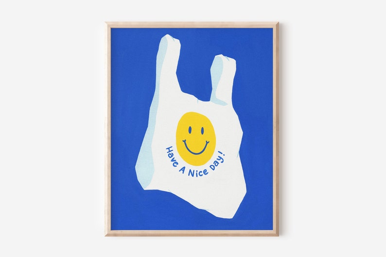 Thank You Shopping Bag Art Print, Have A Nice Day Plastic Bag, Unframed Print, Minimal Wall Decor Bild 1