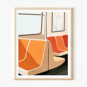 New York Subway Art Print, Iconic NYC Wall Art, Subway Train Illustration, Manhattan Travel Art, Unframed Print, Minimal Modern Wall Art image 1