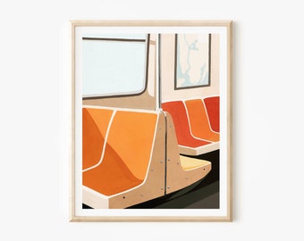 New York Subway Art Print, Iconic NYC Wall Art, Subway Train Illustration, Manhattan Travel Art, Unframed Print, Minimal Modern Wall Art