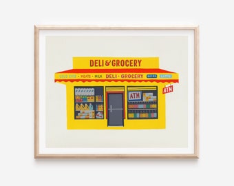 Brooklyn Bodega Print, New York Storefront Art, NYC Illustration, New York Deli Print, Brooklyn Wall Art, Modern NYC Art