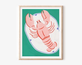 Lobster Art Print, Lobster Illustration, Pink Lobster Art, Modern Seafood Print, Pink Seafood Art, Seafood Wall Decor, Unframed Print