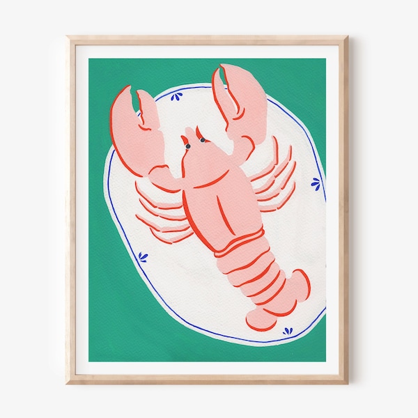 Lobster Art Print, Lobster Illustration, Pink Lobster Art, Modern Seafood Print, Pink Seafood Art, Seafood Wall Decor, Unframed Print