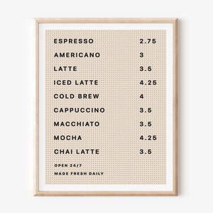 Coffee Menu Print, Minimal Coffee Art, Types of Coffee Print, Black and Beige Kitchen Wall Art, Coffee Letter Board Print, Unframed Print