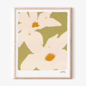 Green Flower Market Print, Abstract Green Floral Art, Boho Botanical Art, Minimalist Colorful Wall Art, Unframed Print