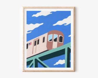 New York Subway Art Print, Subway Train Illustration, NYC Travel Art, Manhattan Print, Unframed Art, Modern NYC Wall Art