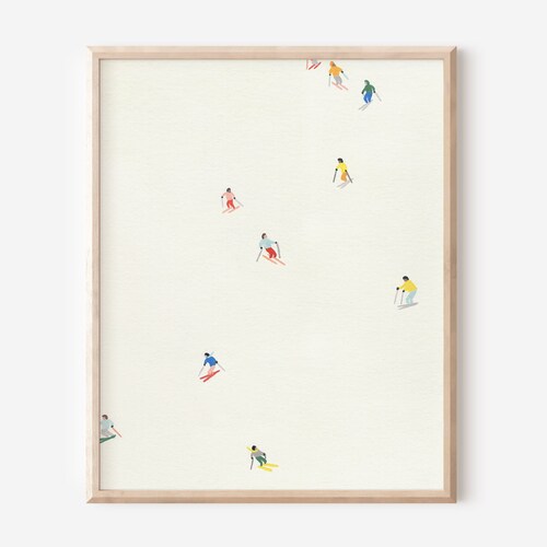Mini Skiers Illustration Print Abstract Ski Slope Art Snowy - Etsy