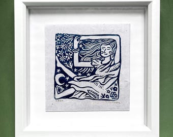 Virgo Zodiac Linocut Print | Hand Printed Linoprint | Astrology Wall Art | Virgo Star Sign Gift