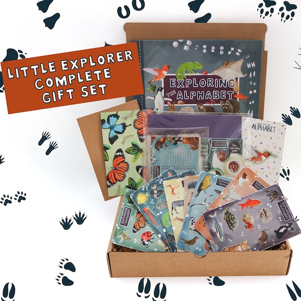 Little Explorer Complete Gift Set | Exploring The Alphabet Scrapbook Kit | Experience Based Christmas Gift | Memory Book | Animal Scrapbook