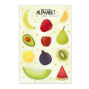 Folha de adesivos de frutas | Cozinhando adesivos | Adesivos de comida | a primeira comida do bebê adesivos | Adesivos para álbum de recortes | BLW | Bebê come o alfabeto