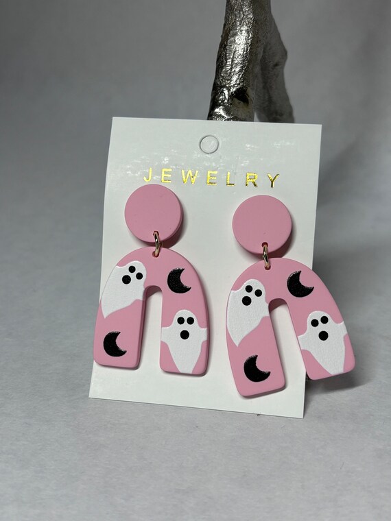 Halloween Pink U Ghost Earrings