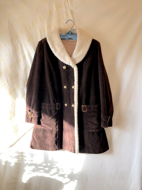 1970s velour coat, brown sherpa coat, sherpa coll… - image 1