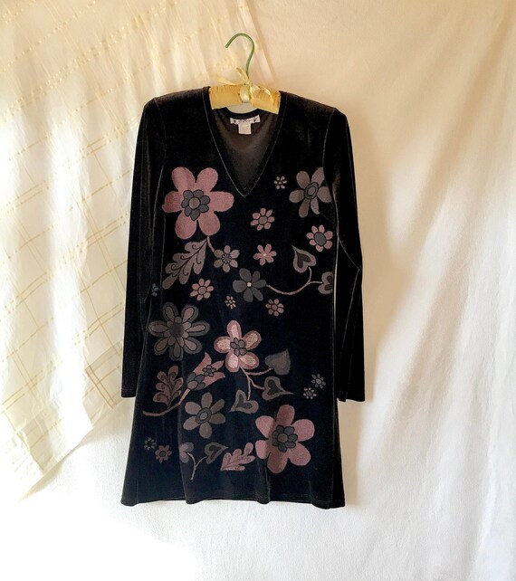 Velvet floral dress, brown velvet, velvet mini dre