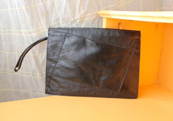 Black leather clutch, Lawrence Bentley, leather w… - image 1