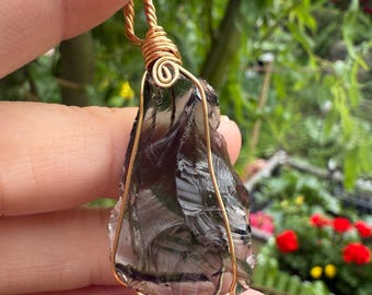 Andara Crystal Pendant 5D+++++ Black grey shadow work dragon