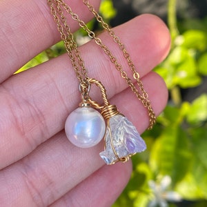 Andara Crystal 5D++++ Pearl Pendant and Chain Gold Cosmic Ice Healy