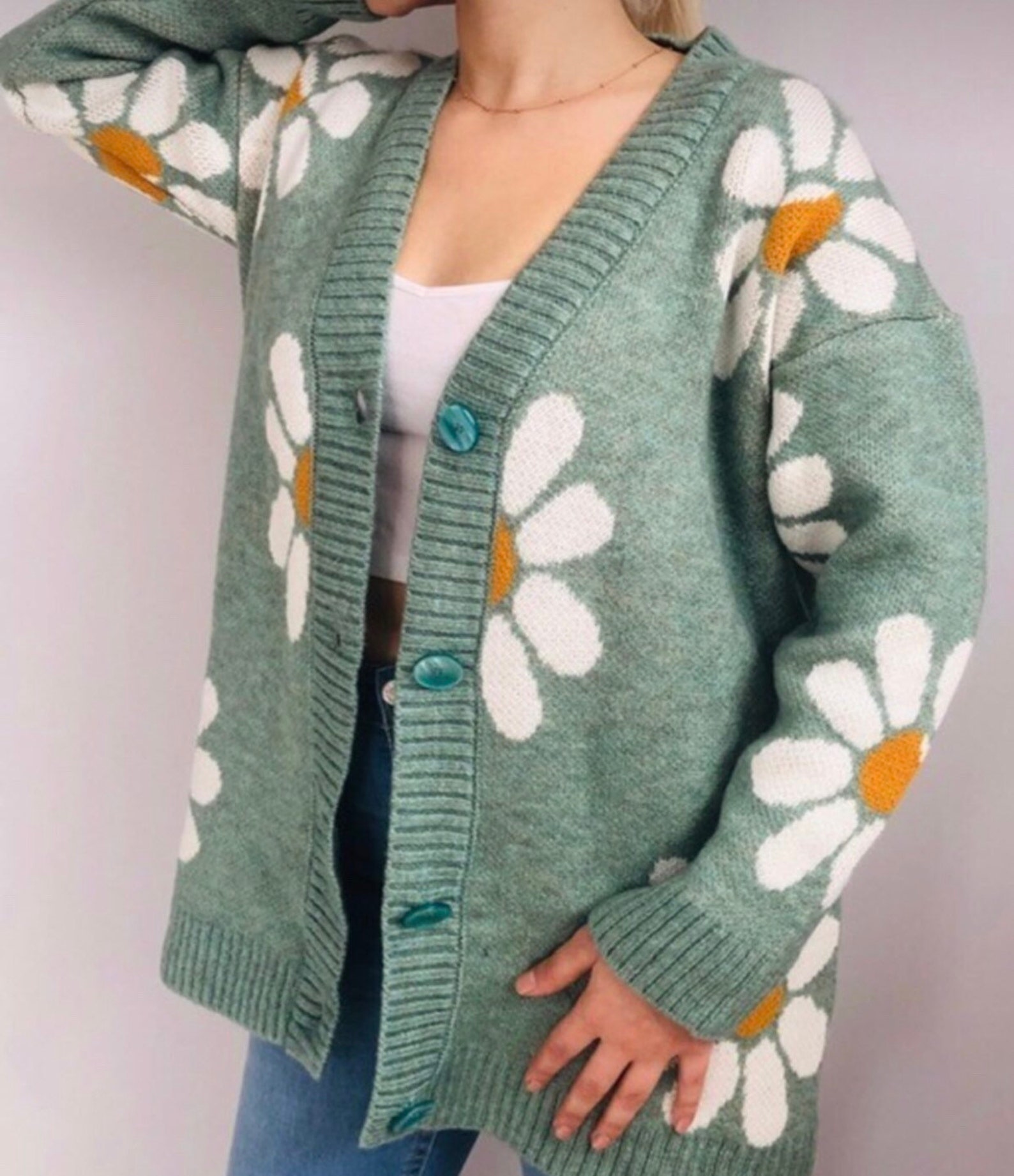 Knit cardiganKnitted daisy Cardigan Sweater women Flowers Etsy
