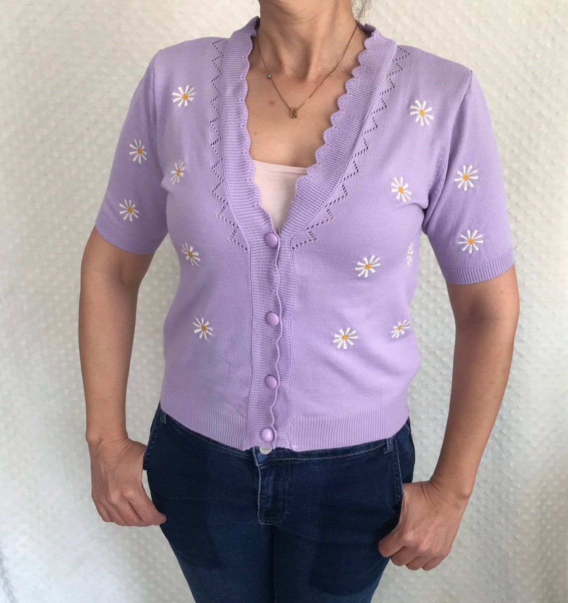 Knit cardiganKnitted daisy Cardigan Sweater women Flowers Etsy