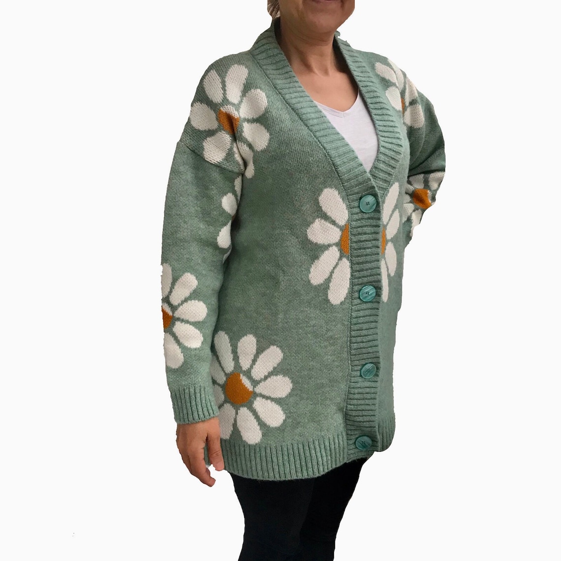 Knit cardiganKnitted daisy Cardigan Sweater women Flowers Etsy