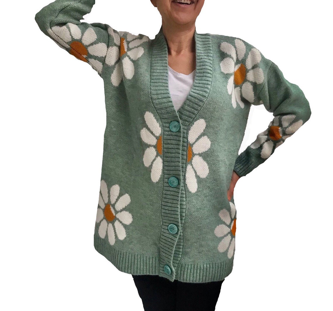Knit cardiganKnitted daisy Cardigan Sweater women Flowers Etsy