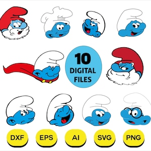 Smurfen Hoofd Svg, Smurfen Cricut, Smurfen Clipart, SmurfenKop Gesneden Bestand, Smurfen Cricut Bestand, Png,Eps,Svg,Ai,Jpg