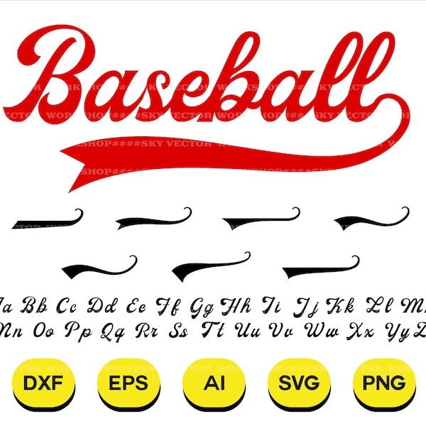 Fuente de béisbol Svg, Fuente de béisbol TTF anda OTf, Text Tails Svg, Png, Guión de béisbol, Archivo de corte para Cricut