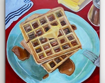 Painting 24 x 24” Waffles, hand painted acrylic on stretched canvas, signed original, ready to hang, comes w/certificate of authenticity