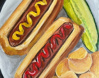 Art print 8 x 10 or 16 x 20” Hot Dogs & Chips, professional art print, great gift, home decor