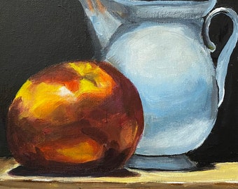 Art print peach and jug, 9 x 12” professional print of original artwork